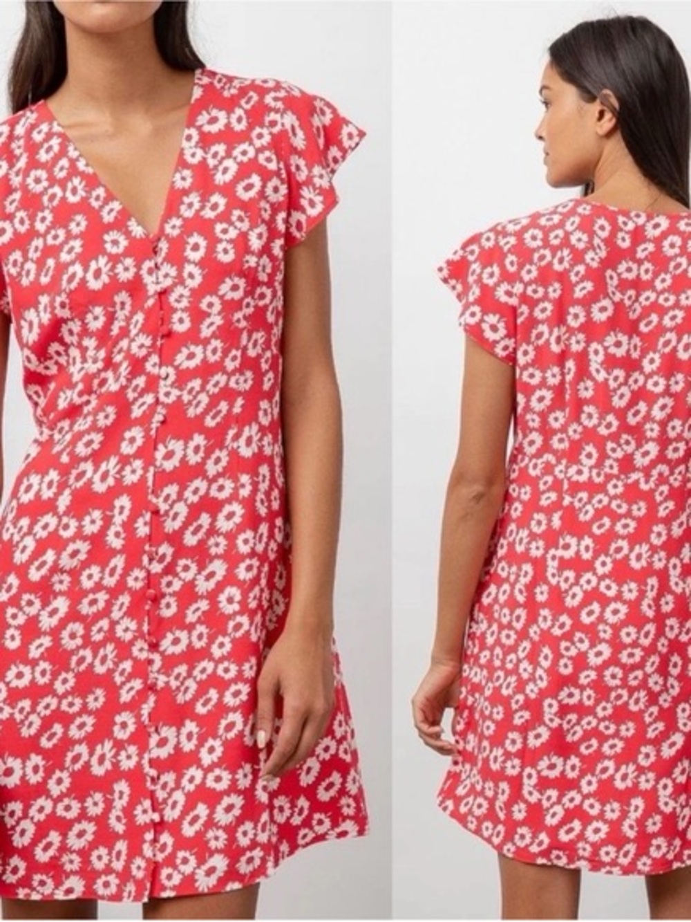 Rails Coral Red Floral V-Neck Mini Dress